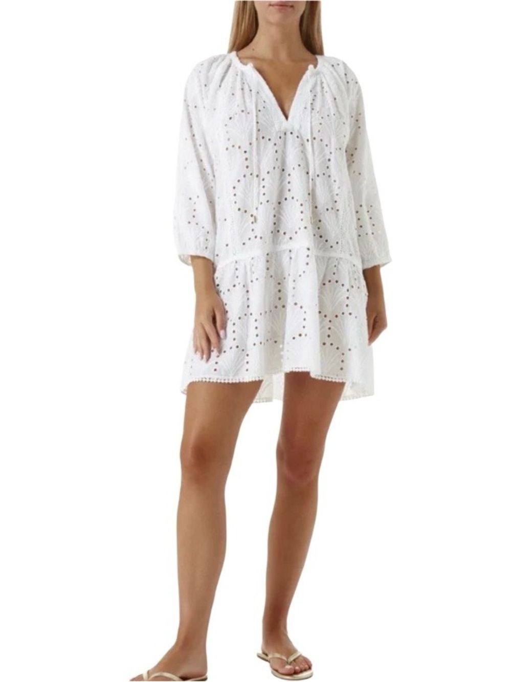 Melissa Odabash Ashley White Eyelet Tunic Cover Up Soft Cotton Size M